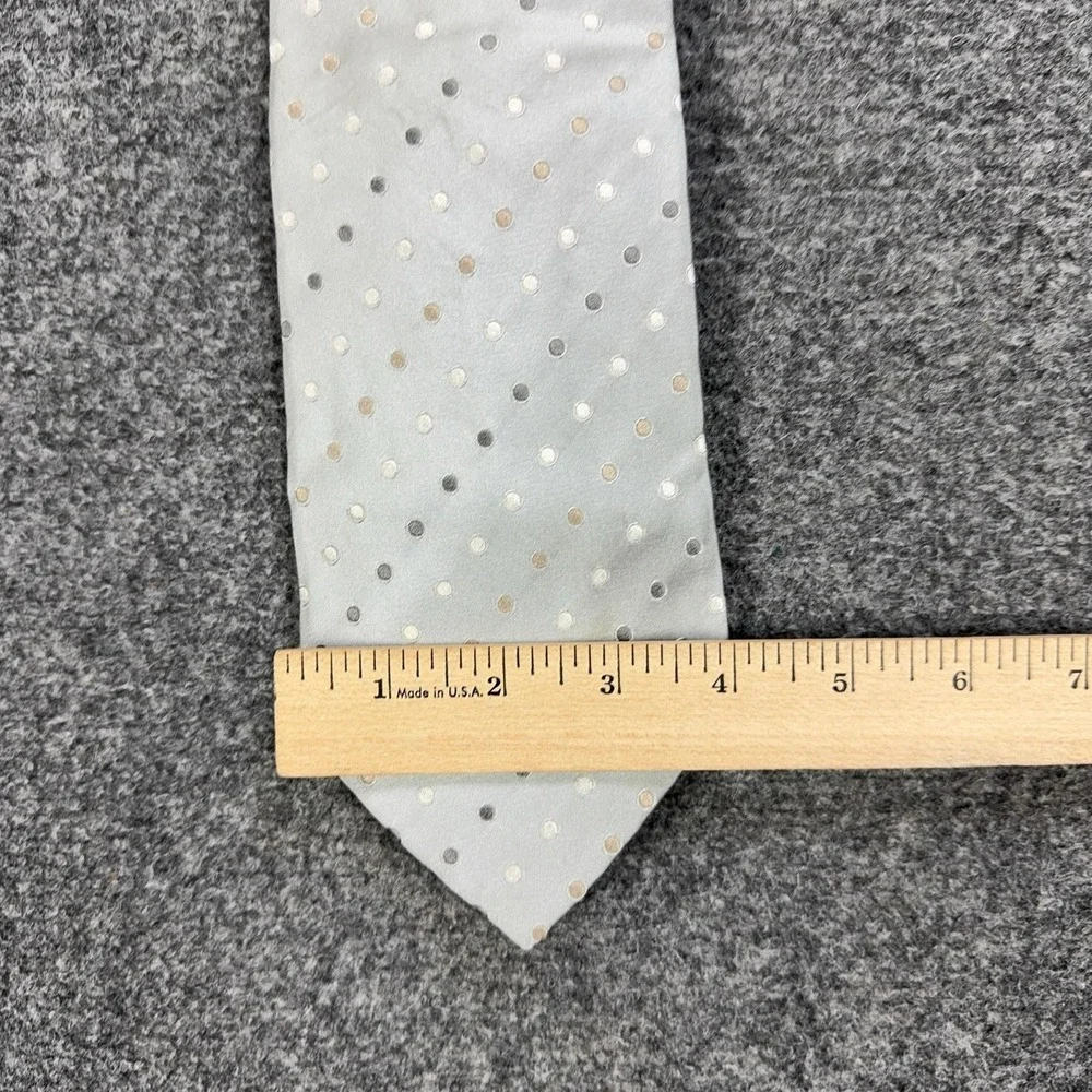 Giorgio Armani Tie Mens One Size Silver Polka Dot 100% Silk Made In Italy